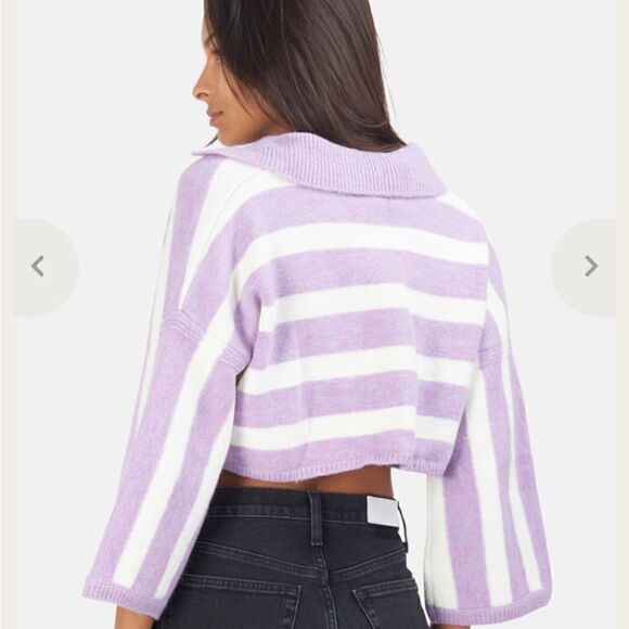 For Love&Lemons Maud Boxy Crop Sweater - Purple Size L - Picture 3 of 7